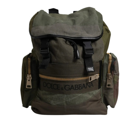 Dolce & Gabbana Military Green Camo Drawstring Closure Backpack