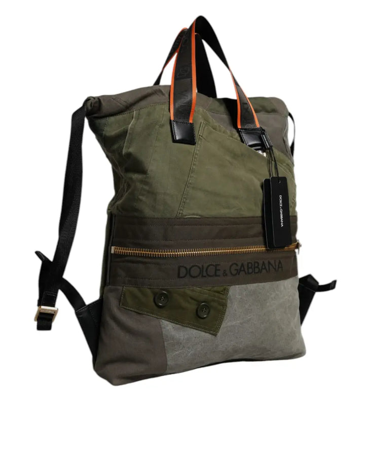 Dolce &amp; Gabbana Military Green Patchwork Rucksack Backpack Bag