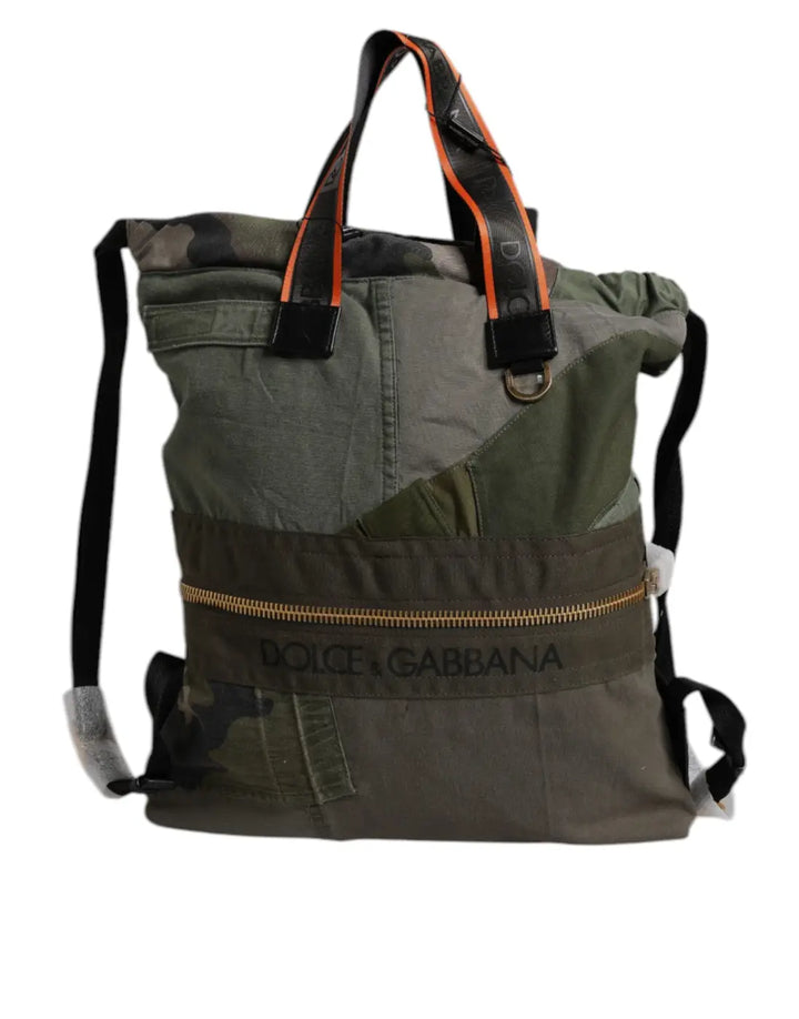 Dolce &amp; Gabbana Military Green Patchwork Rucksack Backpack Bag