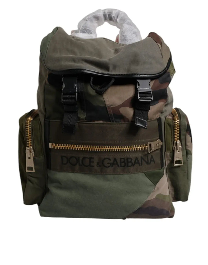 Dolce &amp; Gabbana Military Green Patchwork Travel Backpack Bag