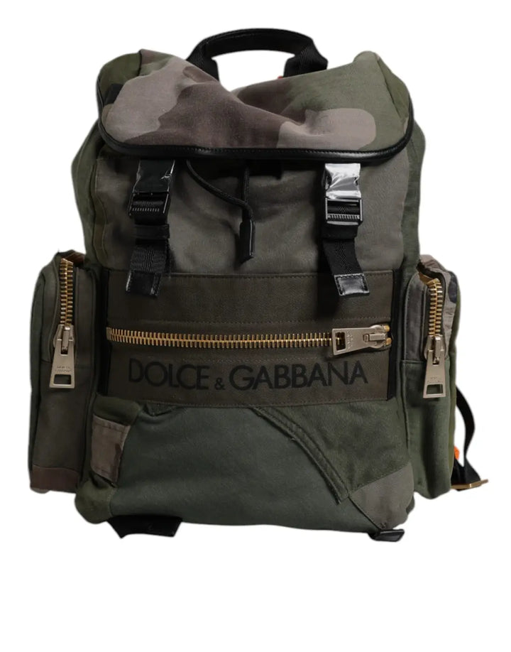 Dolce &amp; Gabbana Military Green Patchwork Travel Backpack Bag