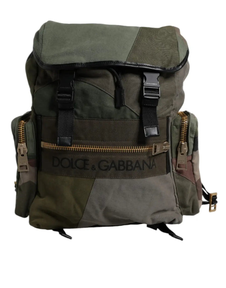 Dolce &amp; Gabbana Military Green Patchwork Travel Backpack Bag