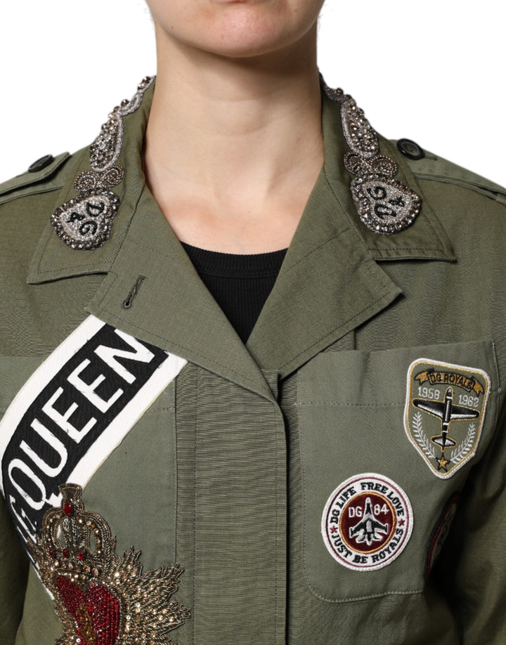 Dolce &amp; Gabbana Sport Jackets - Military Green Queen Embellished Coat Jacket