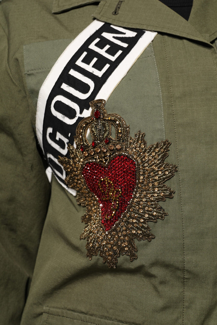 Dolce &amp; Gabbana Sport Jackets - Military Green Queen Embellished Coat Jacket