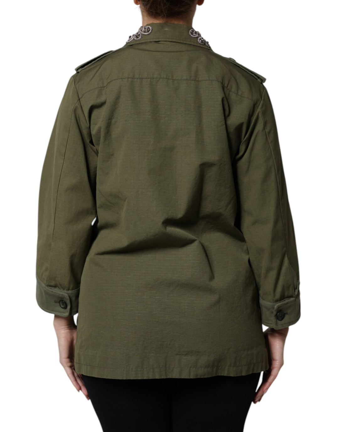 Dolce &amp; Gabbana Sport Jackets - Military Green Queen Embellished Coat Jacket