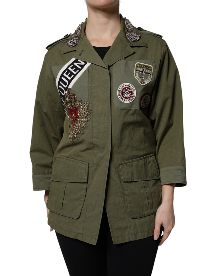 Dolce &amp; Gabbana Sport Jackets - Military Green Queen Embellished Coat Jacket