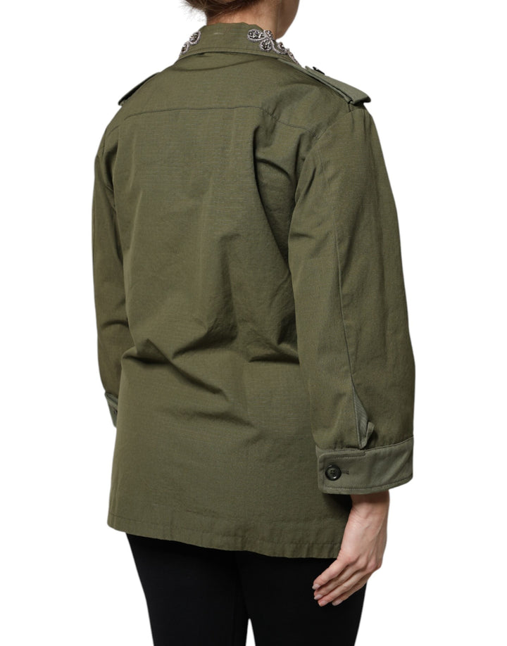 Dolce &amp; Gabbana Sport Jackets - Military Green Queen Embellished Coat Jacket
