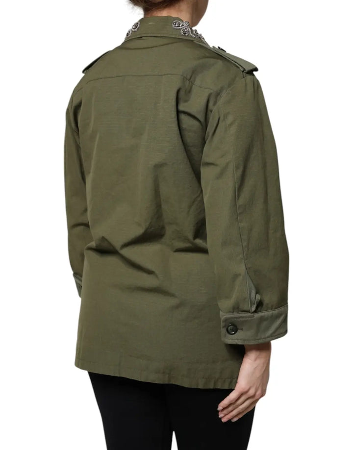 Dolce &amp; Gabbana Military Green Queen Embellished Coat Jacket