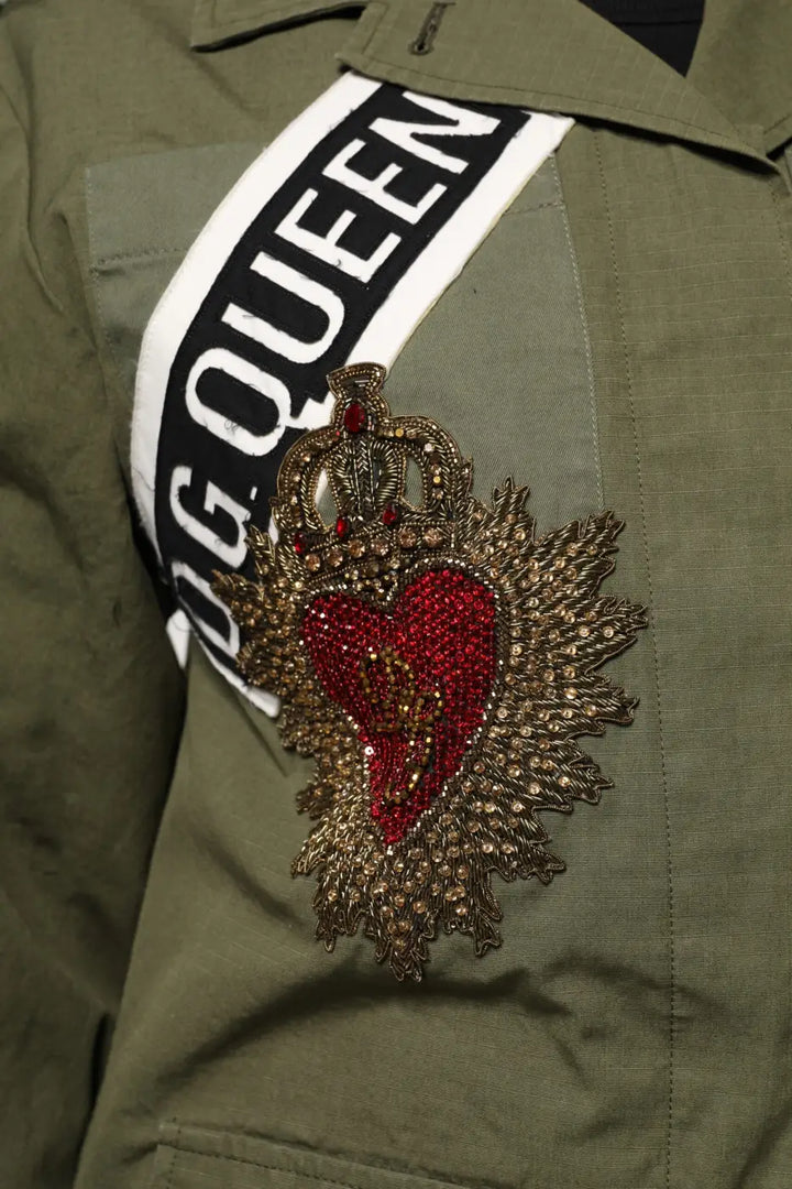 Dolce &amp; Gabbana Military Green Queen Embellished Coat Jacket