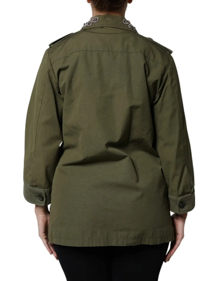 Dolce &amp; Gabbana Military Green Queen Embellished Coat Jacket