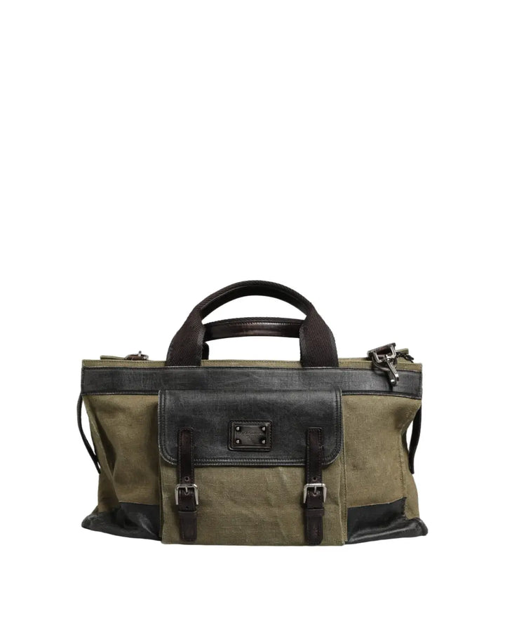 Dolce &amp; Gabbana Military Green Two Tone Tote Duffel Shoulder Borse Bag