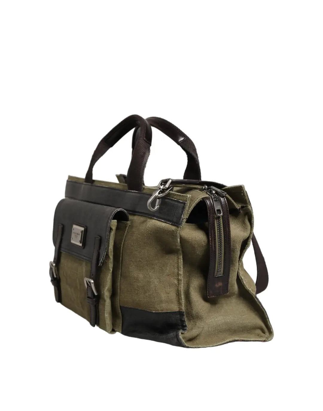 Dolce &amp; Gabbana Military Green Two Tone Tote Duffel Shoulder Borse Bag