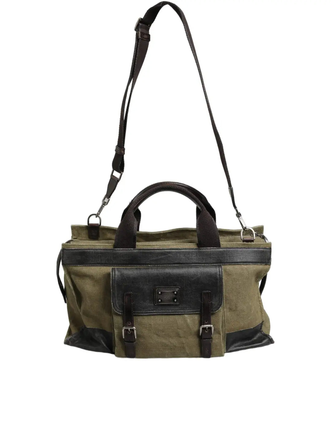 Dolce &amp; Gabbana Military Green Two Tone Tote Duffel Shoulder Borse Bag