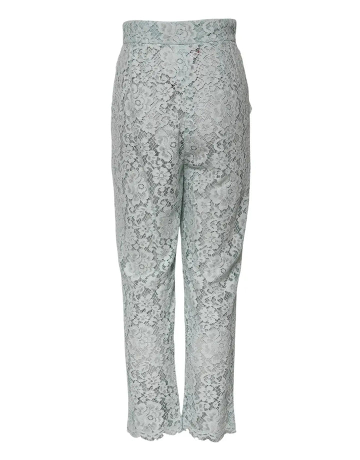 Dolce &amp; Gabbana Mint Green Cotton Floral Lace Trousers Pants