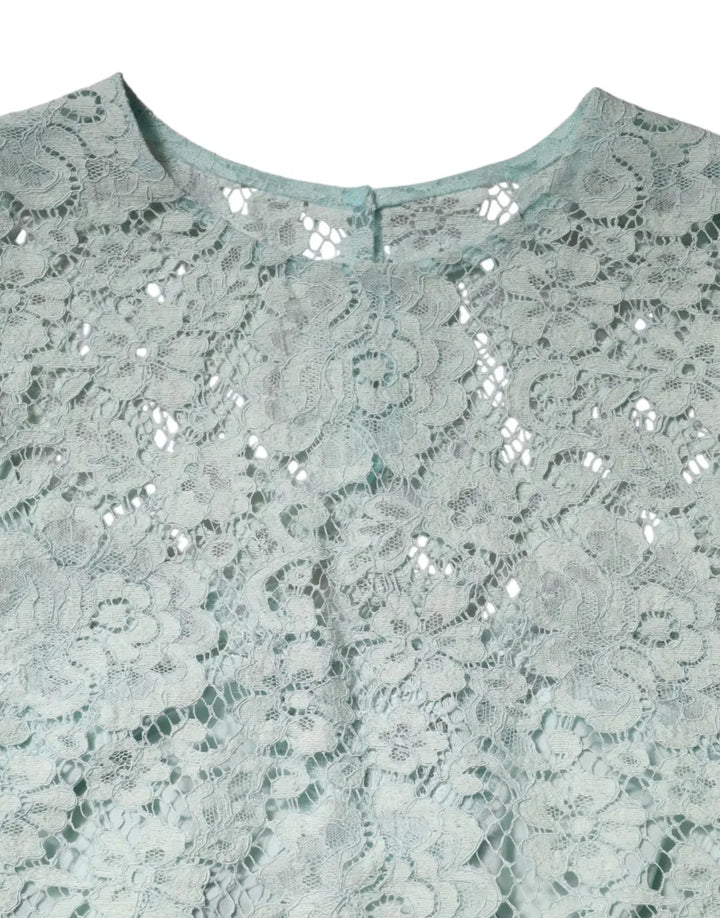 Dolce &amp; Gabbana Mint Green Floral Lace Cotton Blouse Top