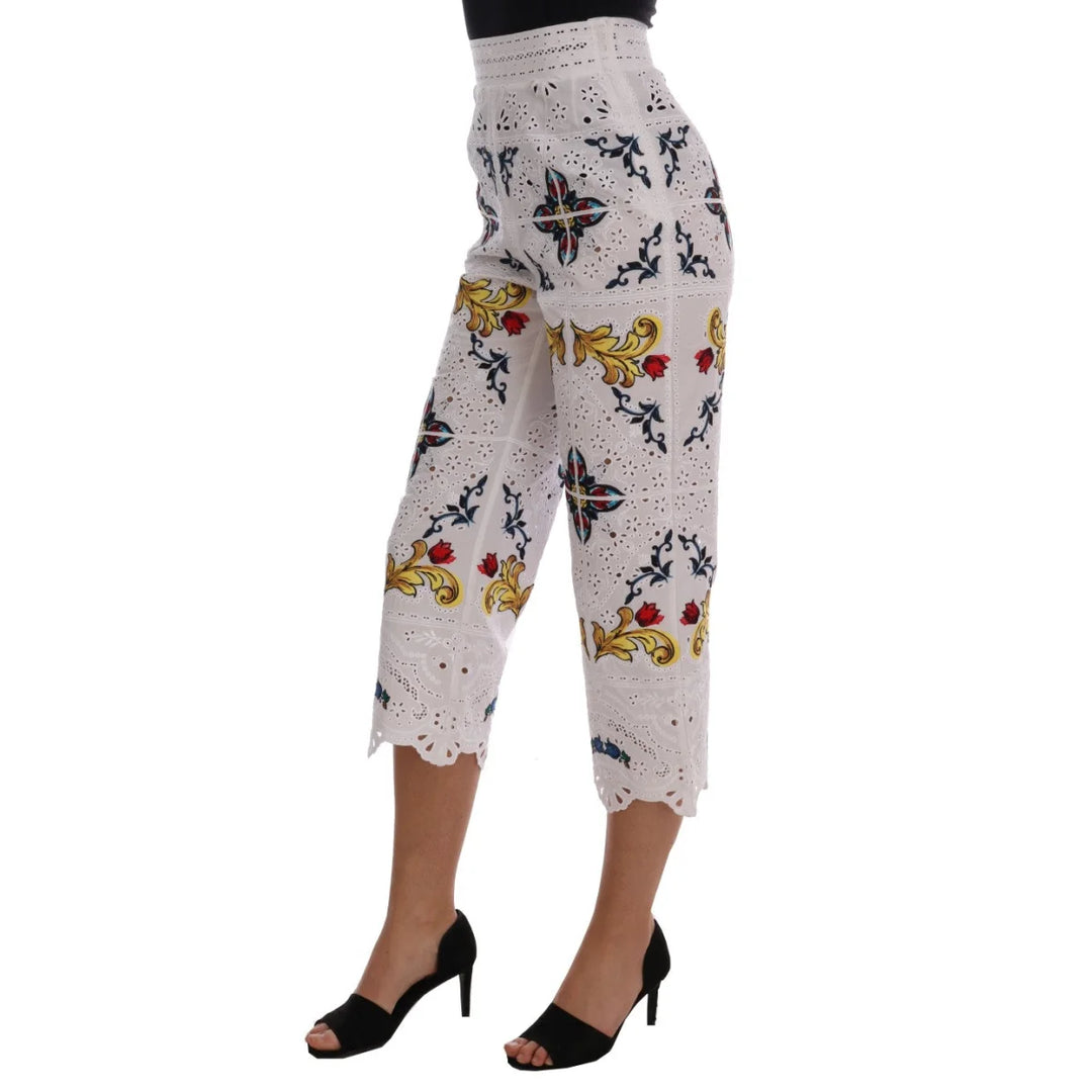 Dolce & Gabbana Mulicolor Majolica Cutout Capri Pants