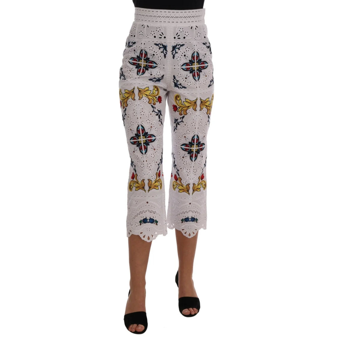 Dolce & Gabbana Mulicolor Majolica Cutout Capri Pants