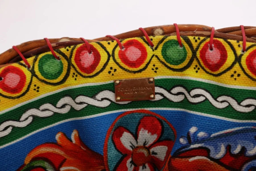 Dolce &amp; Gabbana Multicolor AGNESE Straw Crystal Pom Bag