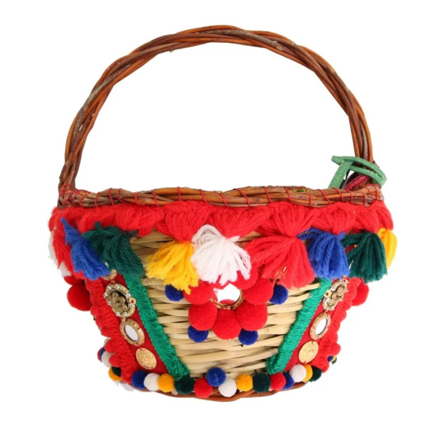 Dolce &amp; Gabbana Multicolor AGNESE Straw Crystal Pom Bag