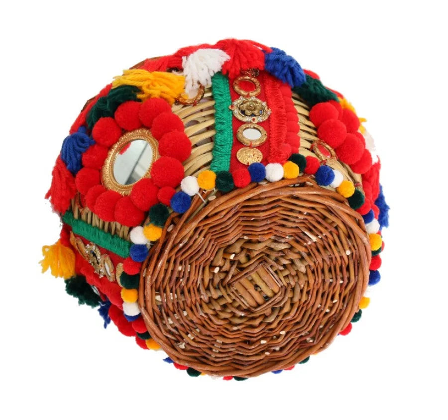 Dolce &amp; Gabbana Multicolor AGNESE Straw Crystal Pom Bag