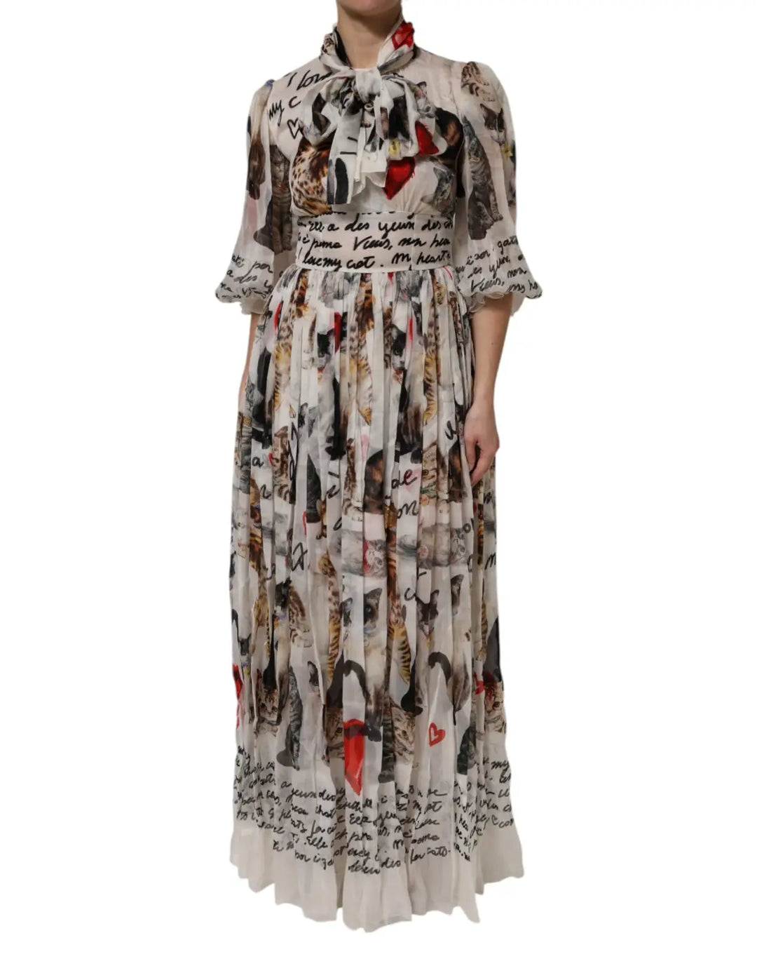 Dolce &amp; Gabbana Multicolor Animal Print Silk Ascot Maxi Dress