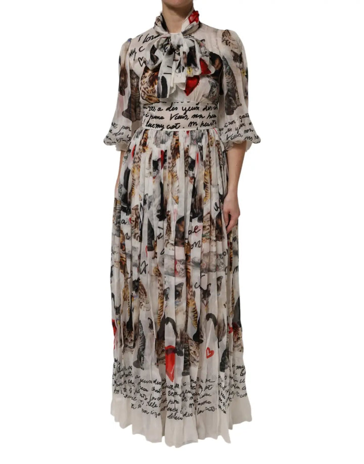 Dolce &amp; Gabbana Multicolor Animal Print Silk Ascot Maxi Dress