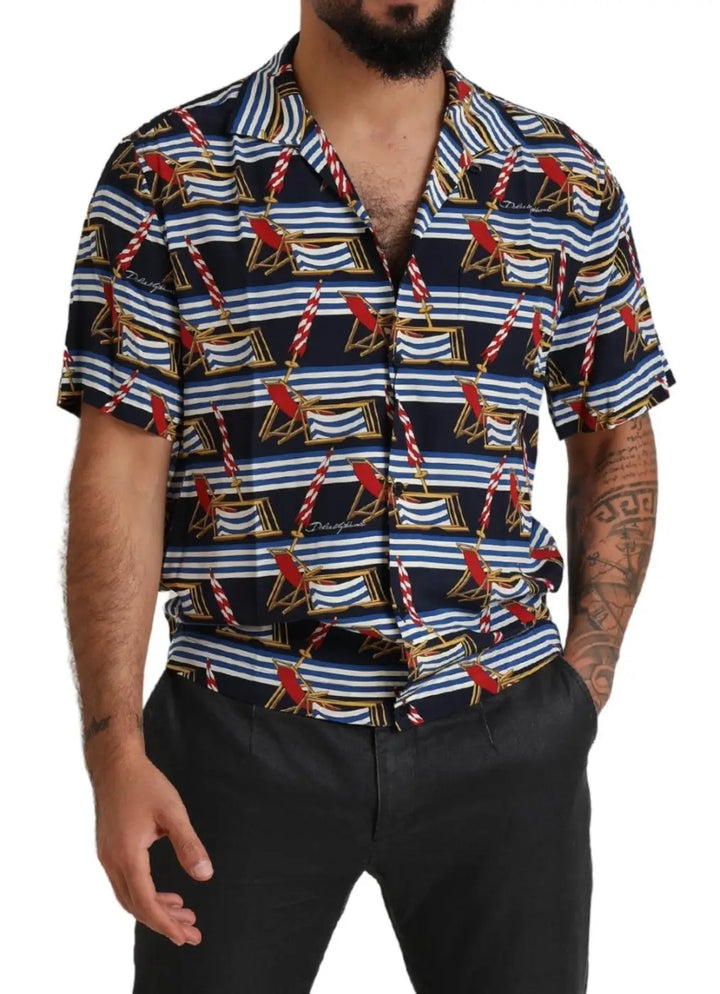 Dolce &amp; Gabbana Multicolor Beach Chair Short Sleeves Shirt