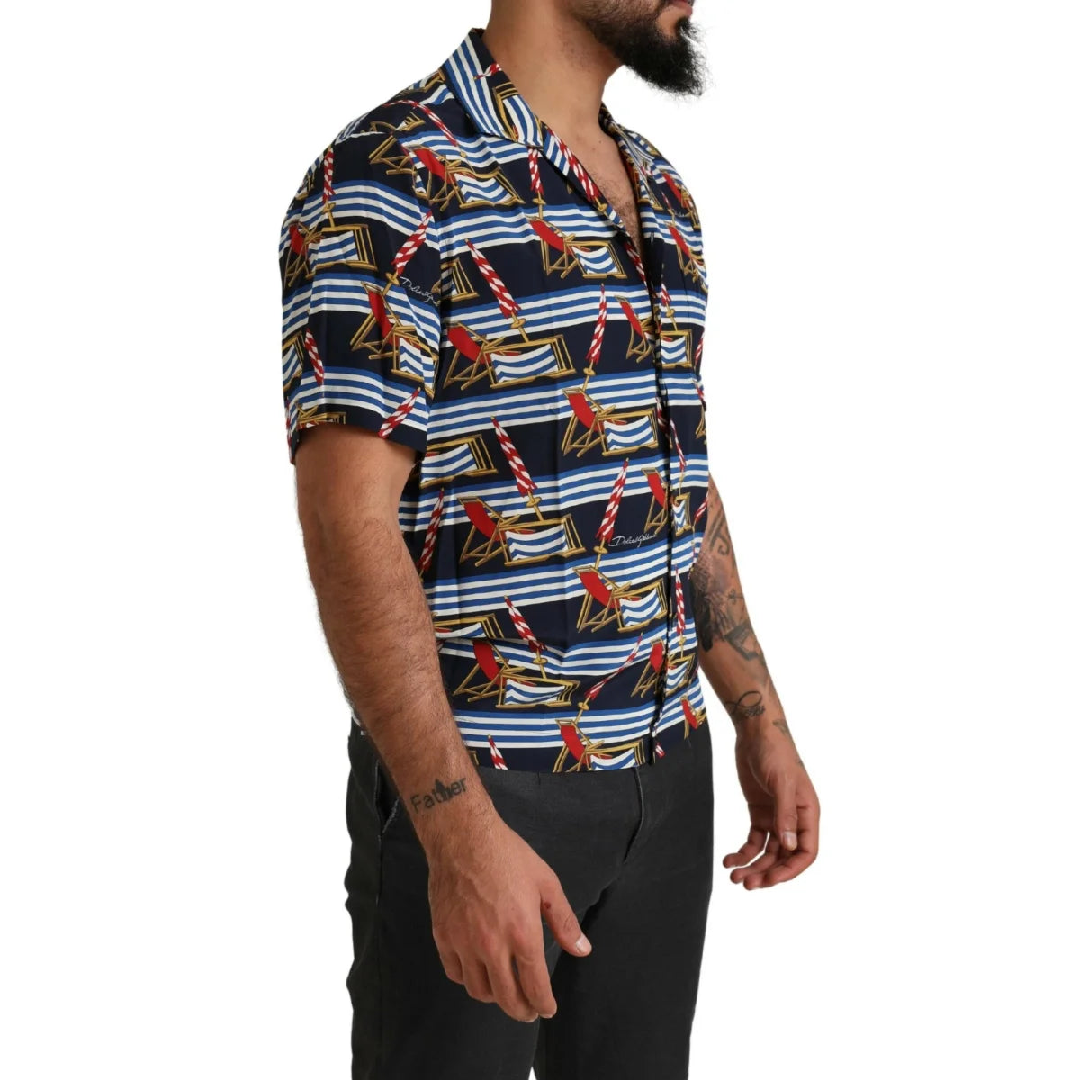 Dolce and Gabbana Multicolor Beach Short Sleeves Silk Shirt &