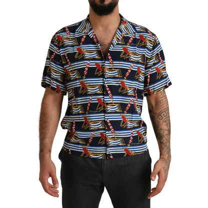 Dolce and Gabbana Multicolor Beach Short Sleeves Silk Shirt &