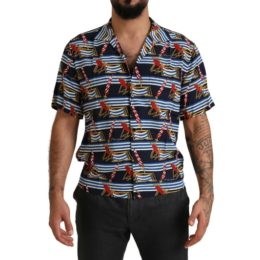 Dolce and Gabbana Multicolor Beach Short Sleeves Silk Shirt &