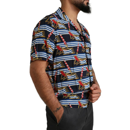 Dolce and Gabbana Multicolor Beach Short Sleeves Silk Shirt &