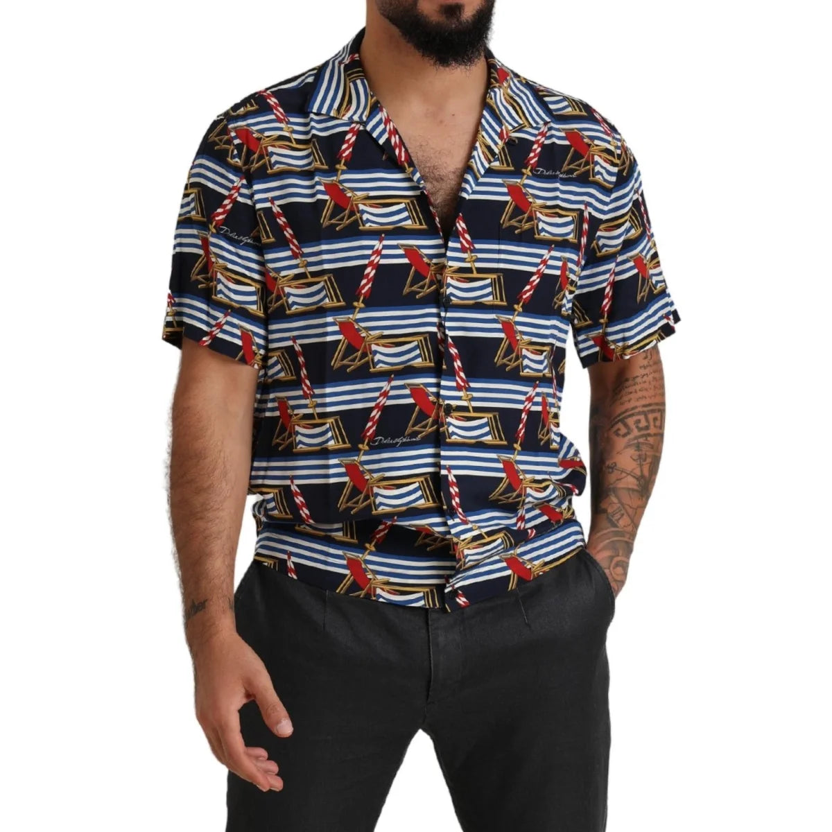 Dolce and Gabbana Multicolor Beach Short Sleeves Silk Shirt &