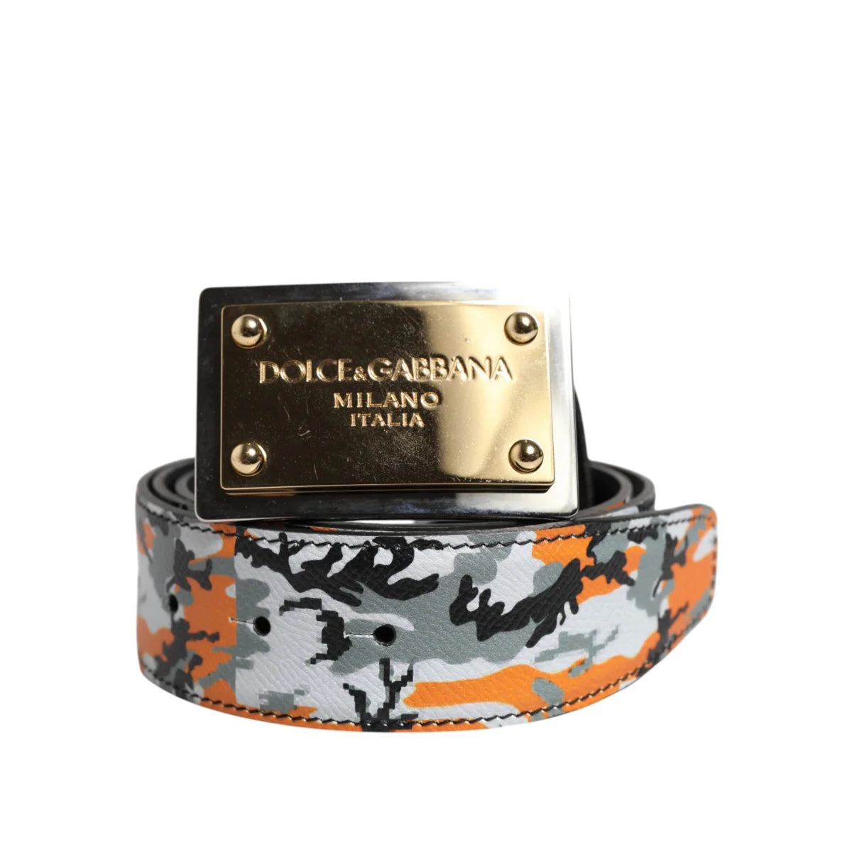 Dolce & Gabbana Multicolor Camouflage Belt with Gold Tone Logo Buckle