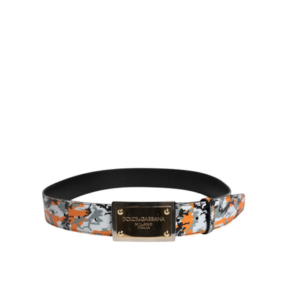 Dolce & Gabbana Multicolor Camouflage Belt with Gold Tone Logo Buckle