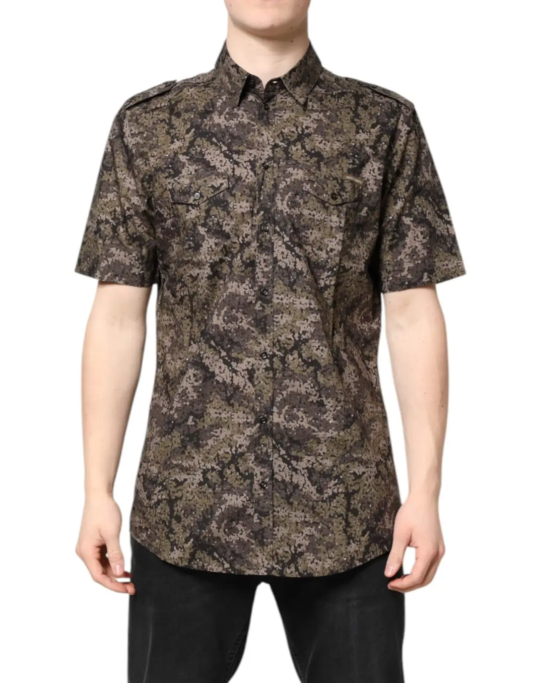 Dolce &amp; Gabbana Multicolor Camouflage Button Down GOLD Shirt