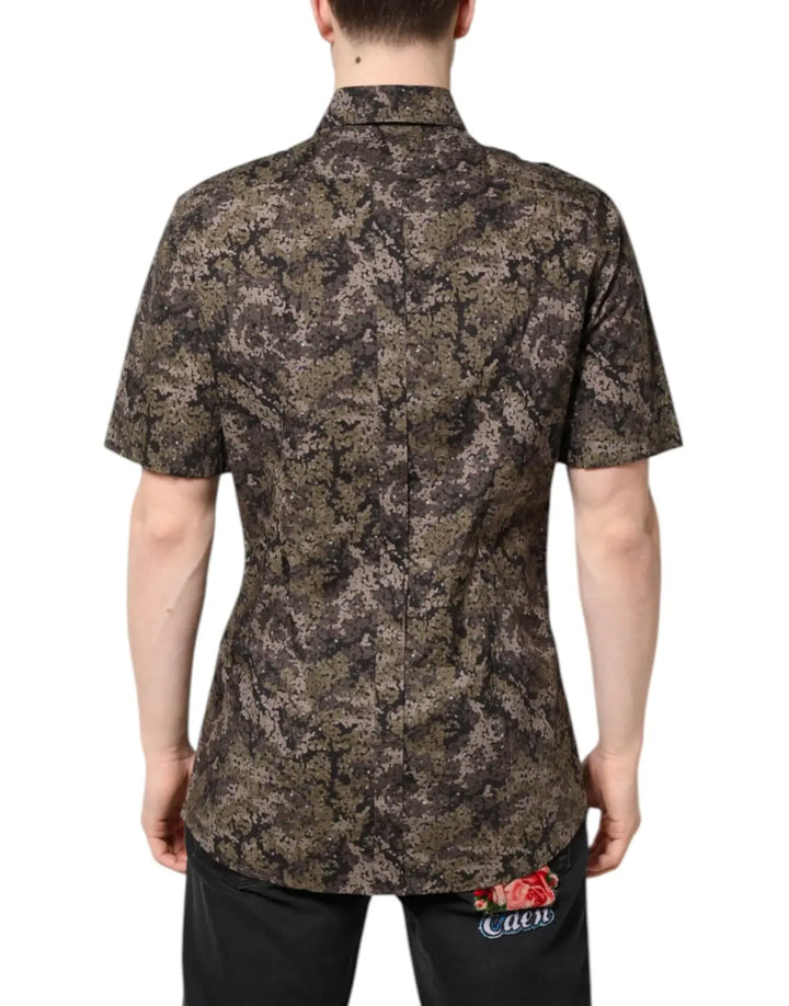 Dolce &amp; Gabbana Multicolor Camouflage Button Down GOLD Shirt