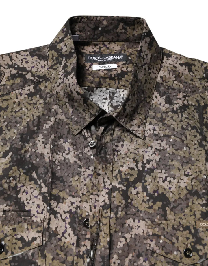 Dolce &amp; Gabbana Multicolor Camouflage Button Down GOLD Shirt