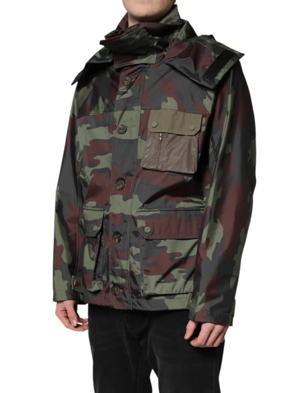 Dolce &amp; Gabbana Multicolor Camouflage Button Hooded Jacket