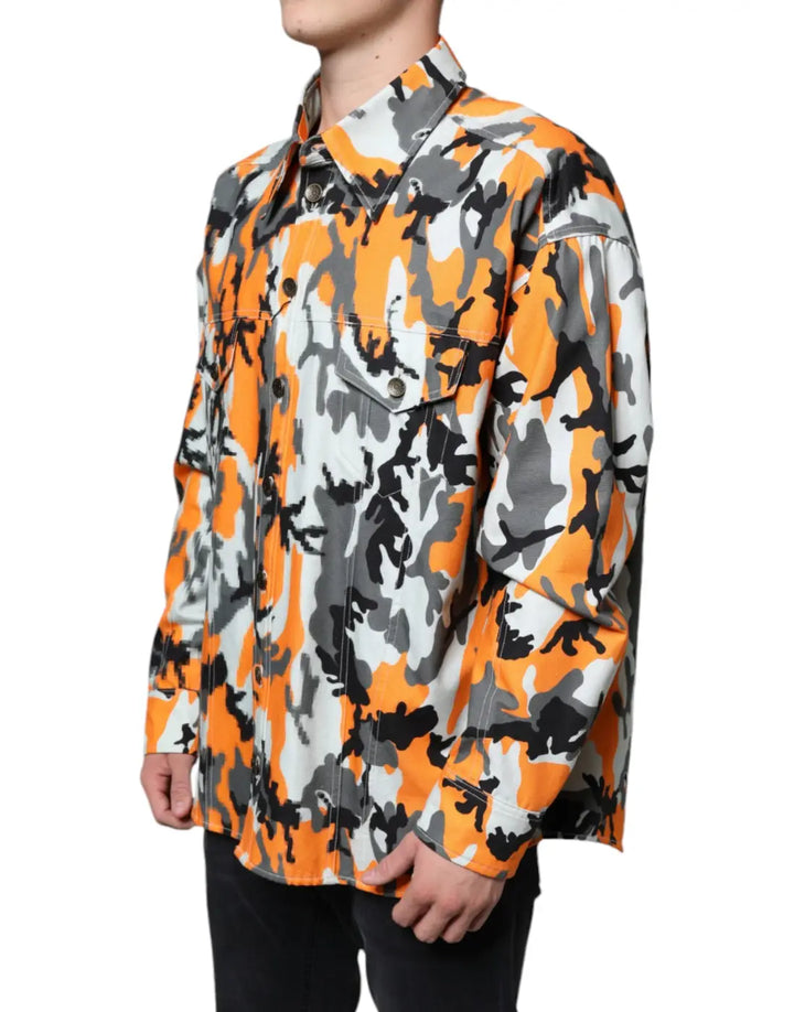 Dolce &amp; Gabbana Multicolor Camouflage Cotton Denim Collared Jacket