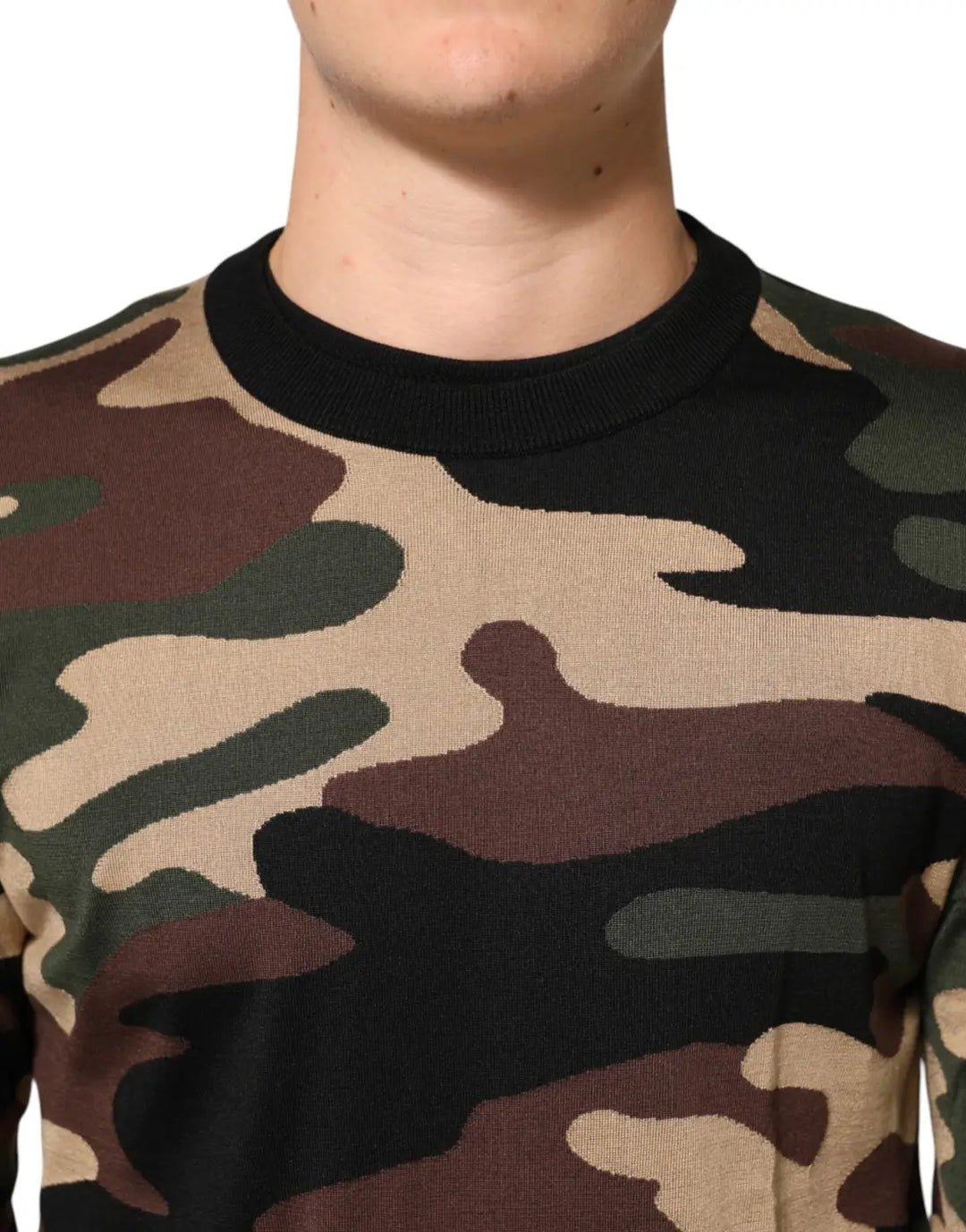 Dolce &amp; Gabbana Multicolor Camouflage Crew Neck Men Pullover Sweater