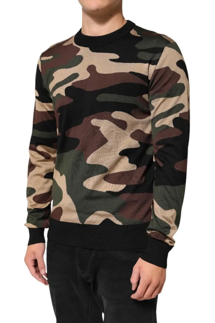 Dolce &amp; Gabbana Multicolor Camouflage Crew Neck Men Pullover Sweater