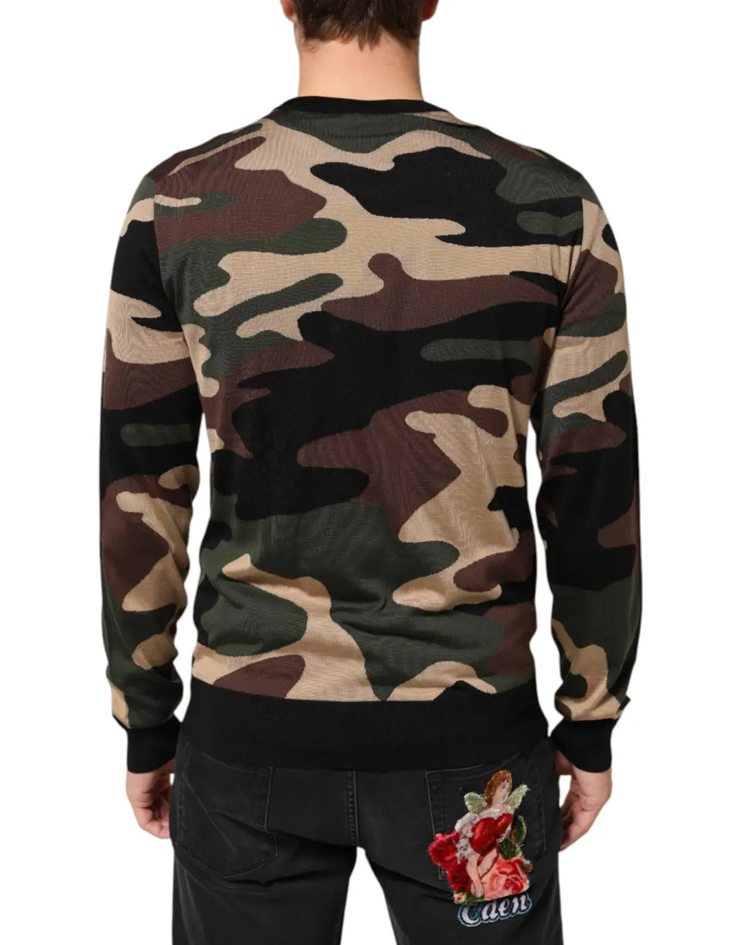 Dolce &amp; Gabbana Multicolor Camouflage Crew Neck Men Pullover Sweater