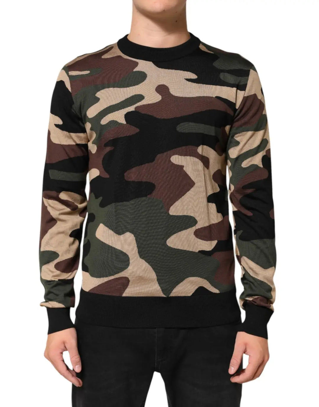Dolce &amp; Gabbana Multicolor Camouflage Crew Neck Men Pullover Sweater