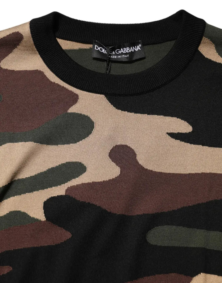 Dolce &amp; Gabbana Multicolor Camouflage Crew Neck Men Pullover Sweater
