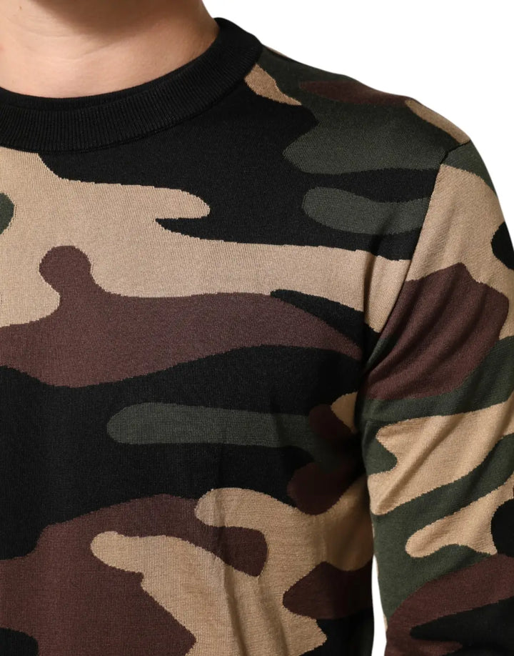 Dolce &amp; Gabbana Multicolor Camouflage Crew Neck Men Pullover Sweater