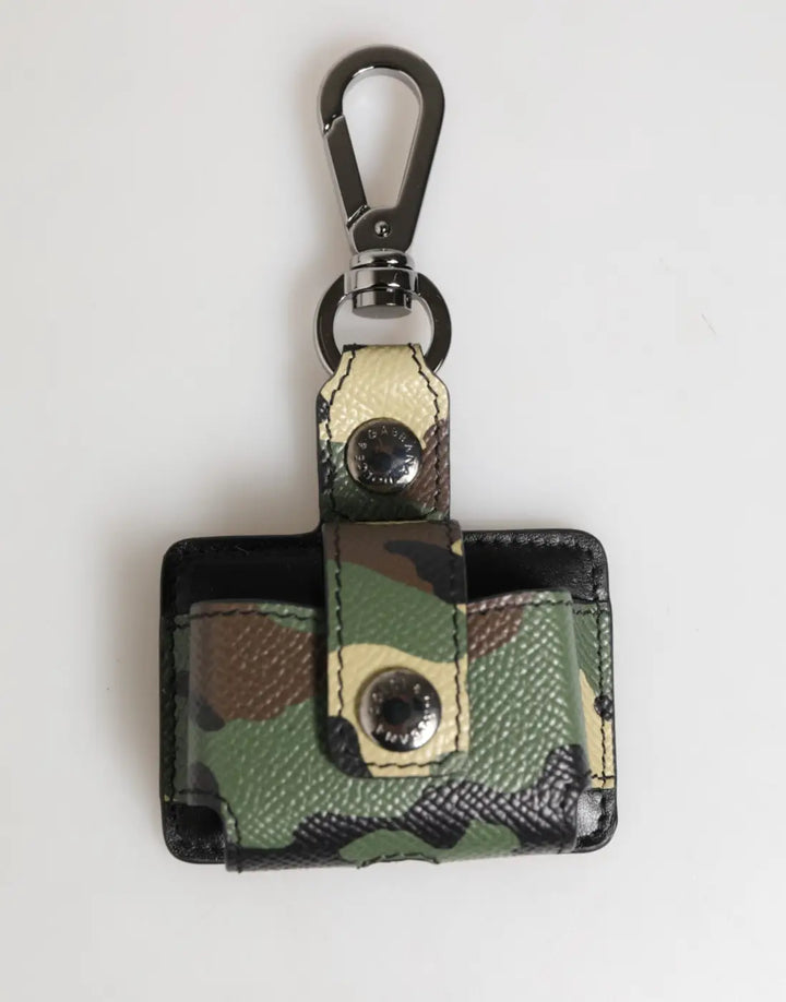 Dolce &amp; Gabbana Multicolor Camouflage Leather Metal Accessory Airpods Case
