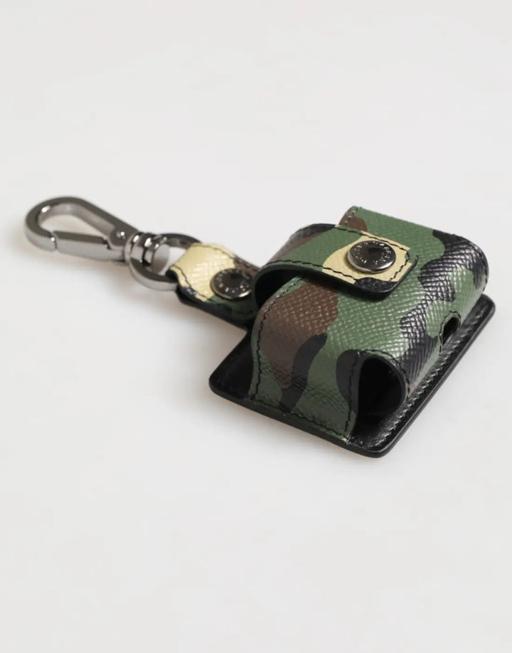 Dolce &amp; Gabbana Multicolor Camouflage Leather Metal Accessory Airpods Case