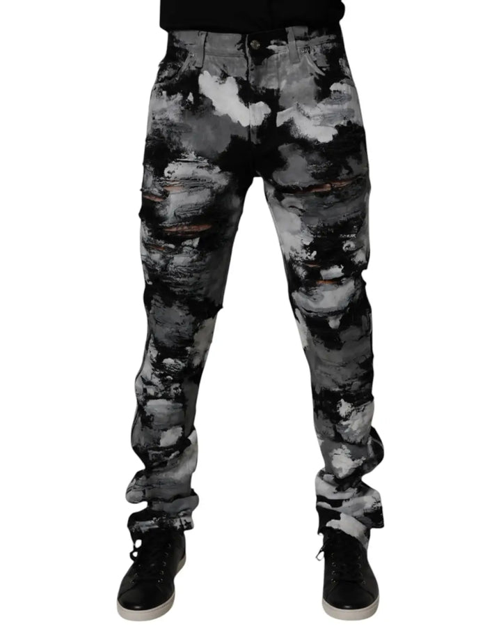 Dolce &amp; Gabbana Multicolor Camouflage Tattered Skinny Denim Jeans