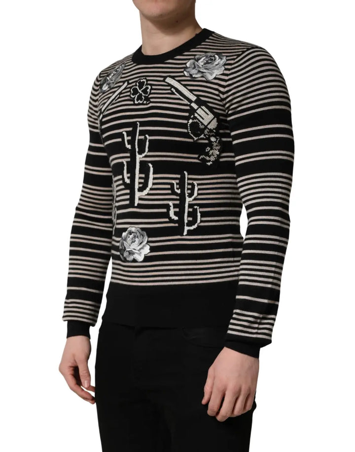 Dolce &amp; Gabbana Multicolor Cashmere Striped CrewNeck Sweater