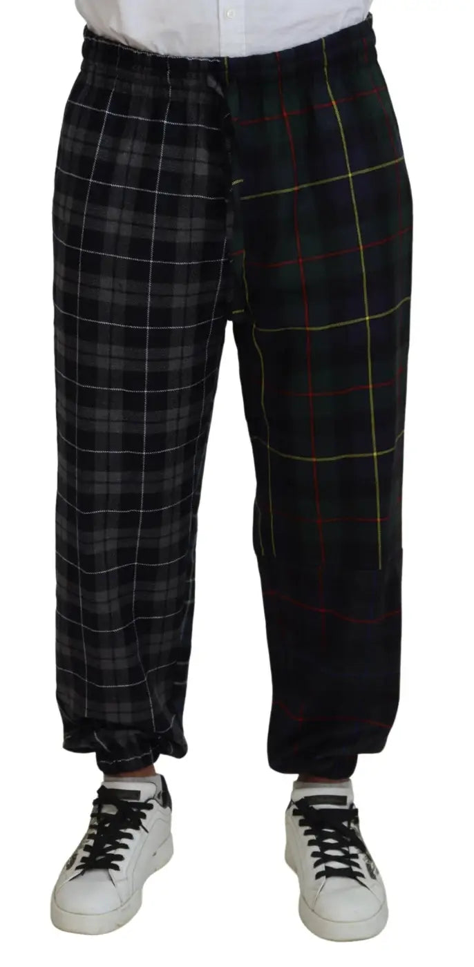 Dolce &amp; Gabbana Multicolor Checkered Wool Men Jogger Pants
